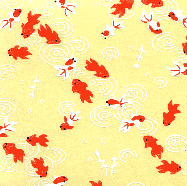Papier japonais Koi – Carpes rouges fond jaune clair –