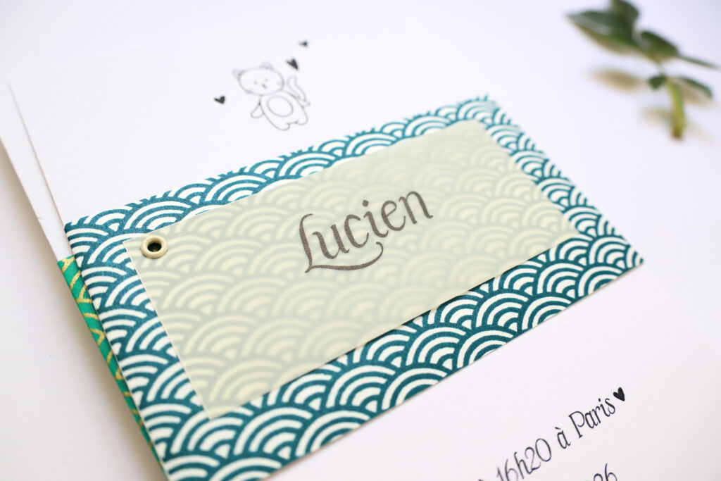 Faire-part Lucien aux vagues bleu canard
